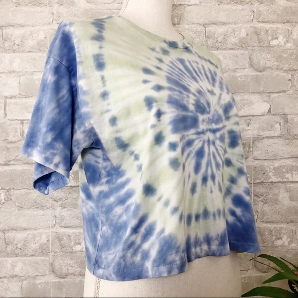 NWT DAYDREAMER 100% Cotton Green Iris Tie Dye Boxy Crop Tee Top Size Small - Picture 4 of 15
